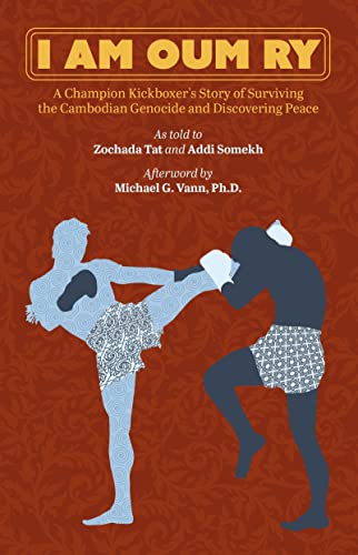 Book cover depicting two silhouetted figures kickboxing, titled “I Am Oum Ry.”