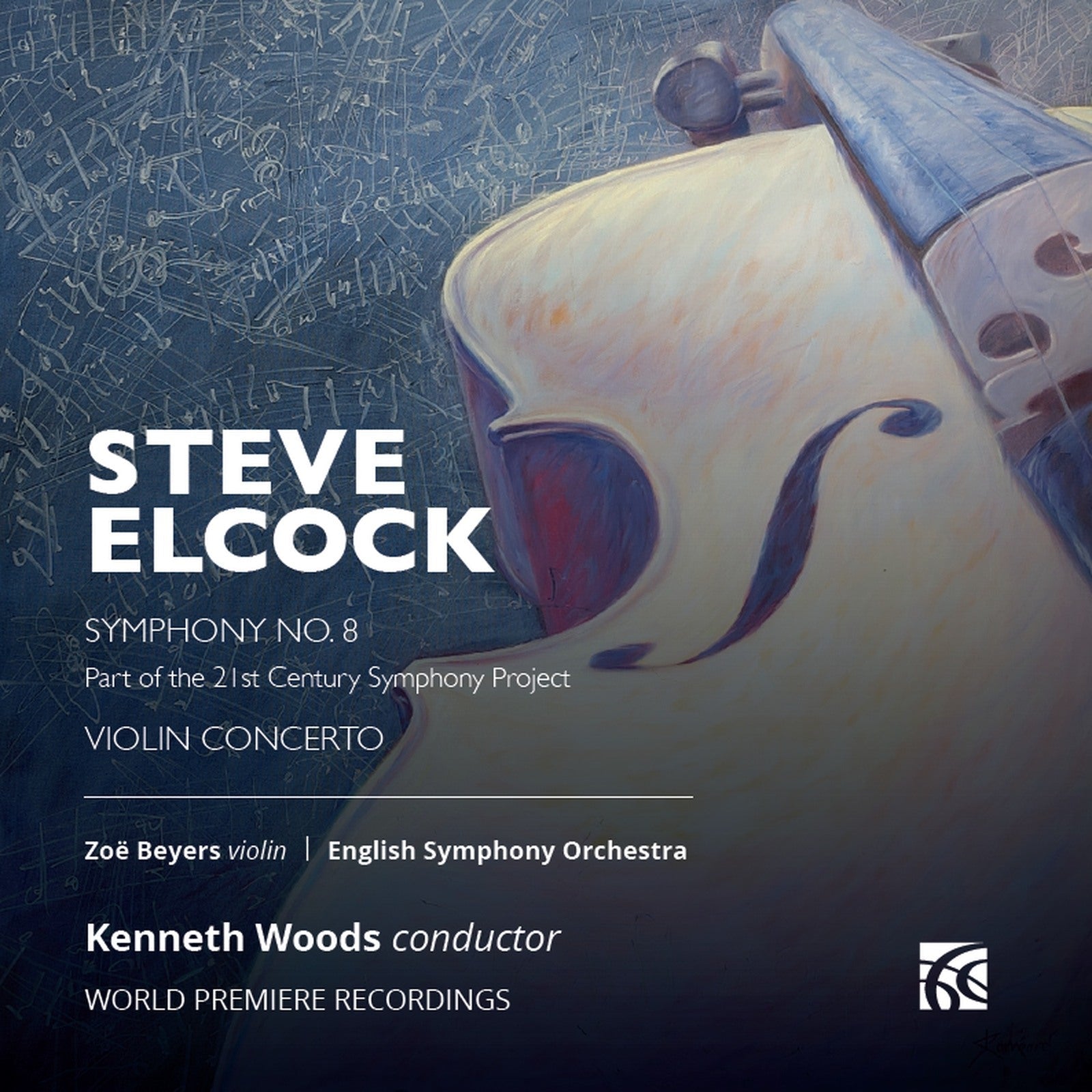 Dark blue background with white text and a close-up image of a violin.