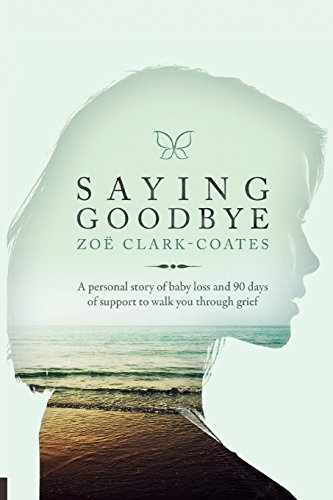 Book cover, “Saying Goodbye,” featuring a silhouette and ocean scene.