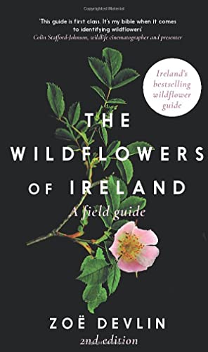 Book cover for The Wildflowers of Ireland featuring a pink flower on black background.