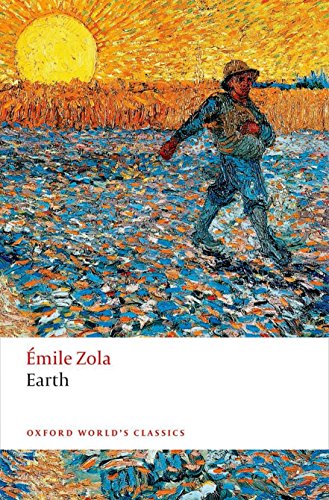 Book cover: "Earth" by Émile Zola, with a painting of a farmer and sun.