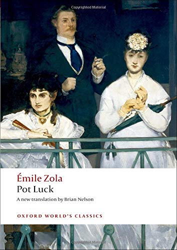 Book cover: painting of three people, title “Pot Luck” by Émile Zola.