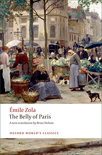 Book cover of The Belly of Paris by Émile Zola featuring an outdoor market painting.