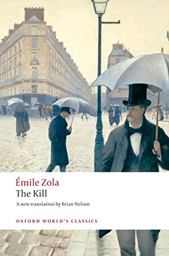 Book cover depicting 19th-century Paris street scene with people and umbrellas.