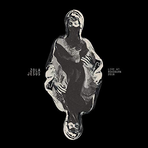 Black and white album cover featuring a shrouded figure, Zola Jesus.