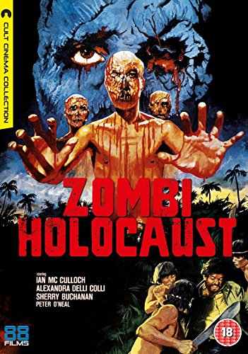 DVD cover for "Zombi Holocaust" featuring a zombie reaching forward.