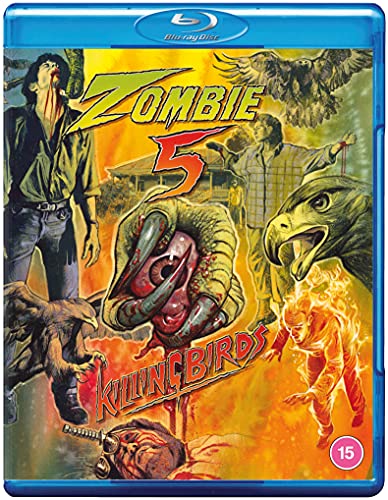 Blu-ray cover art featuring zombies, birds of prey, and a bloody eye illustration.