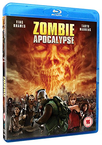 Blu-ray cover art for Zombie Apocalypse featuring a fiery skull and armed survivors.