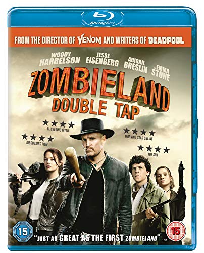 Zombieland: Double Tap Blu-ray cover with Woody Harrelson and cast holding weapons.