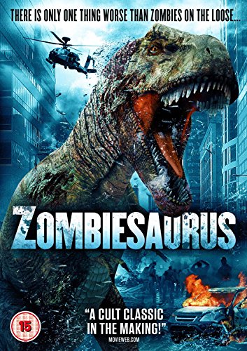 Zombiesaurus DVD cover featuring a decaying Tyrannosaurus Rex amidst city destruction.