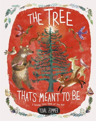 Book cover: animals gather around a dark green evergreen tree.