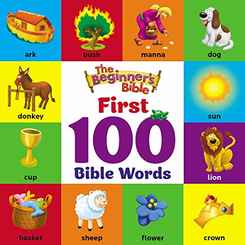 Colorful children’s book cover with illustrated Bible story images and words.