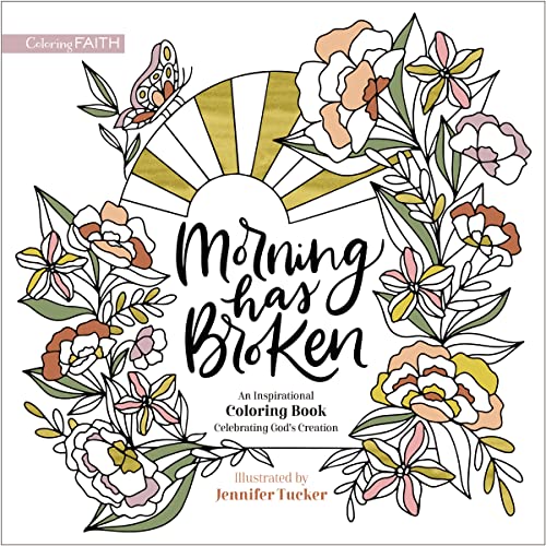 Floral frame around text "Morning has Broken" and a rising sun design.