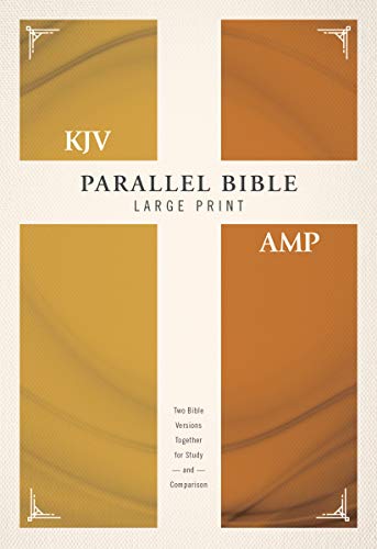 Red and brown hardcover Bible with “KJV” and “AMP” text on cover.