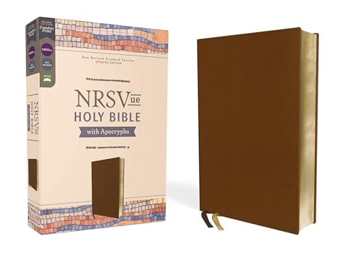 Brown leathersoft Bible with Apocrypha, shown with its box.
