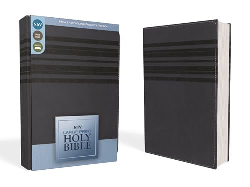 Dark blue leathersoft Bible with large print and horizontal lines.