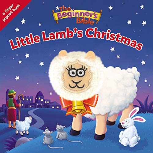 Board book cover with a lamb, Christmas scene, and finger puppet.