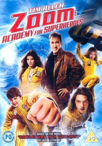 DVD cover for "Zoom - Academy For Superheroes" featuring Tim Allen and young actors.