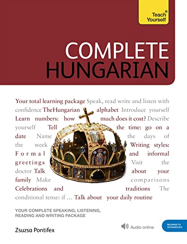 Book cover for Complete Hungarian featuring a gold crown against a text background.