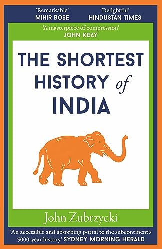 Book cover for The Shortest History of India featuring an orange elephant illustration.