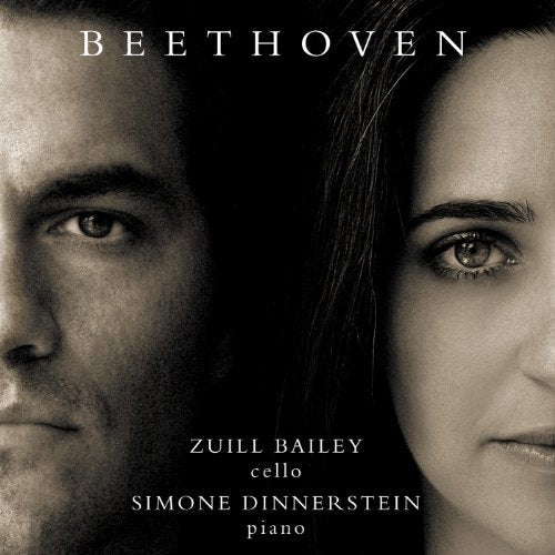 Close-up portrait of Zuill Bailey and Simone Dinnerstein, Beethoven CD cover.