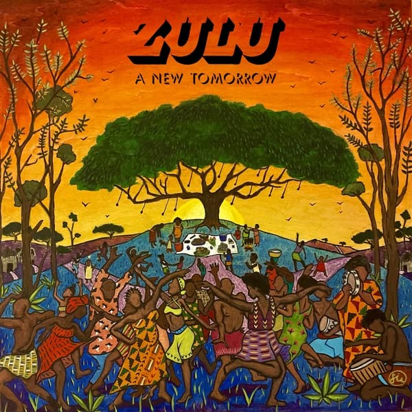 Album cover: colorful painting of people celebrating under a tree.