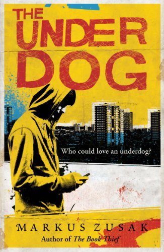 Book cover: hooded figure with city skyline, bold red title "The Underdog".