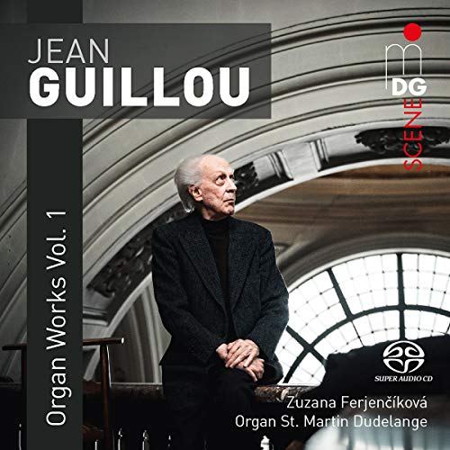 CD cover featuring Jean Guillou, organist, in front of an arched window.