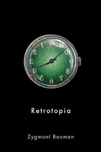Book cover: antique clock face with green background and title “Retrotopia”.