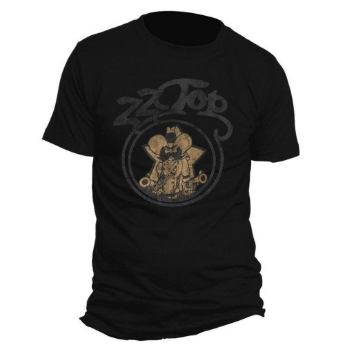Black ZZ Top t-shirt with a vintage-style outlaw graphic.