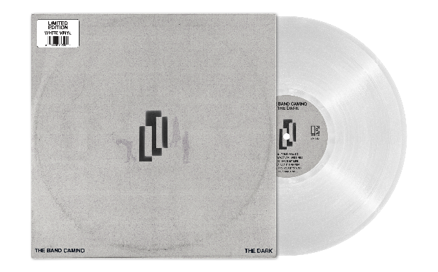 White vinyl record with gray sleeve, featuring black text and a barcode sticker.