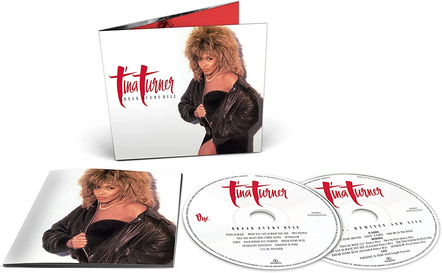 "Tina Turner's 'Break Every Rule' 2CD set with album cover and two discs."