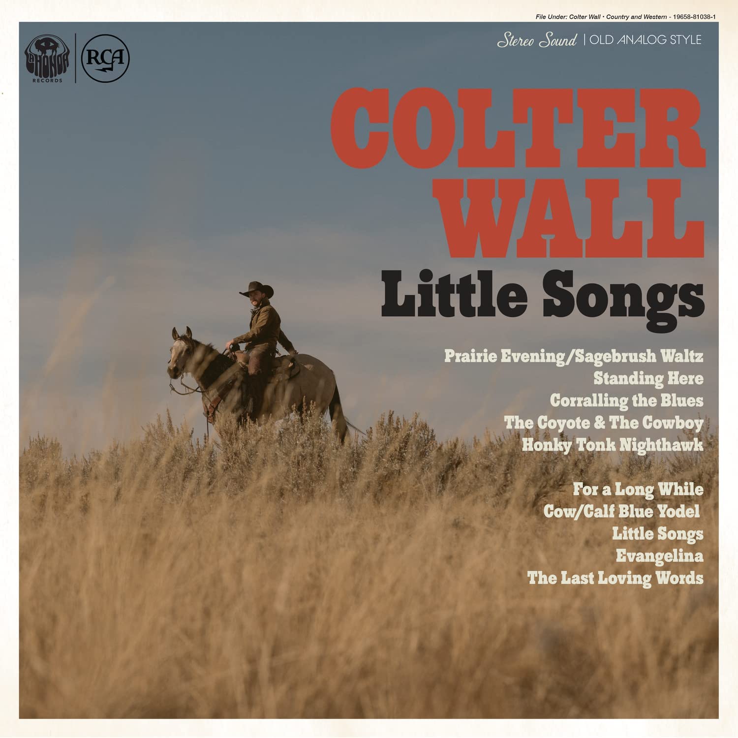 "Colter Wall album cover featuring a cowboy on horseback in a field."