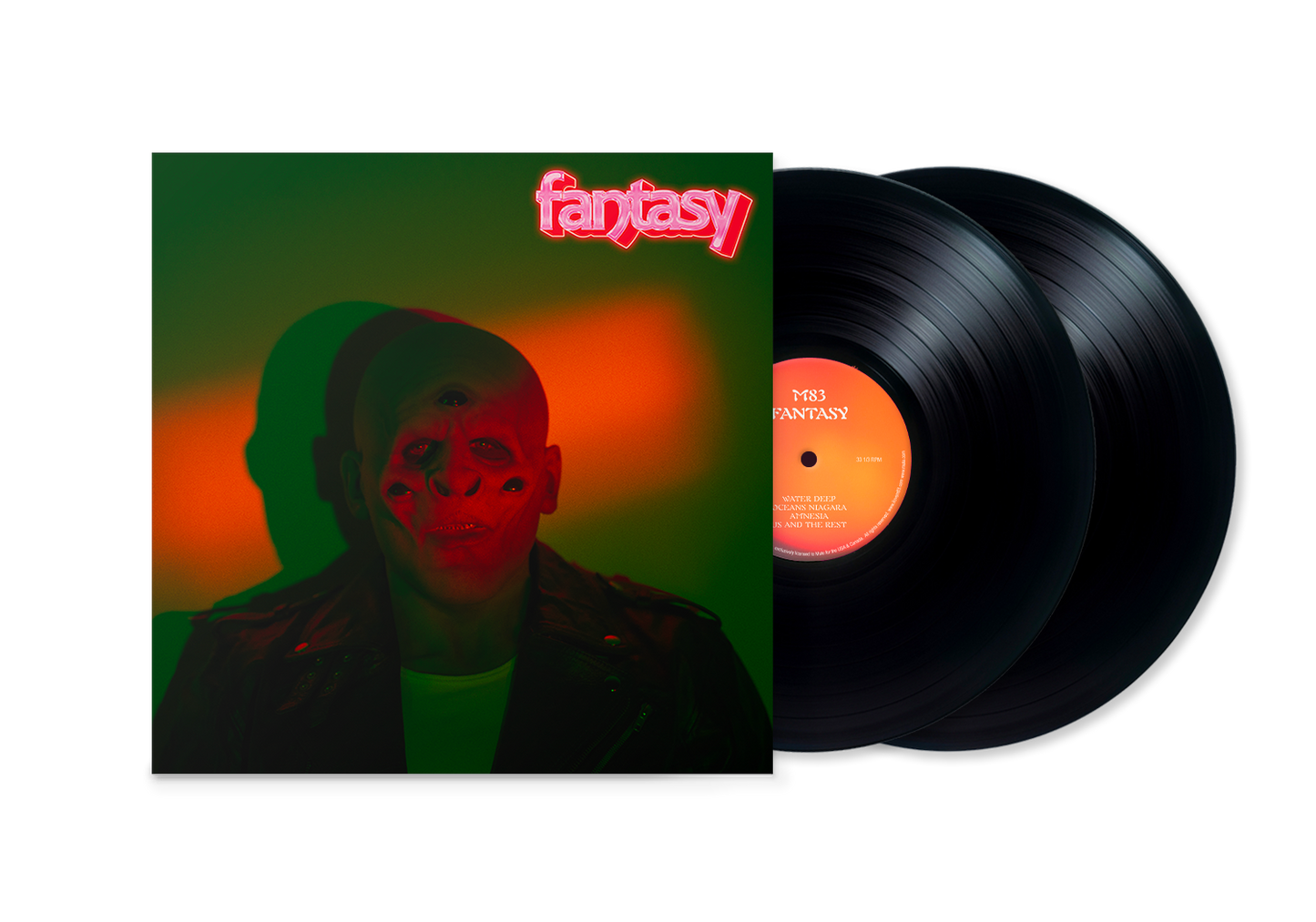 "Double vinyl record with green and orange album cover featuring a man's face."
