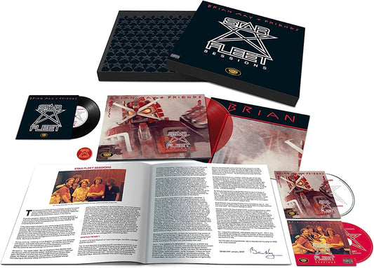 "Brian May Star Fleet Project box set with CDs, vinyl records, and booklet."