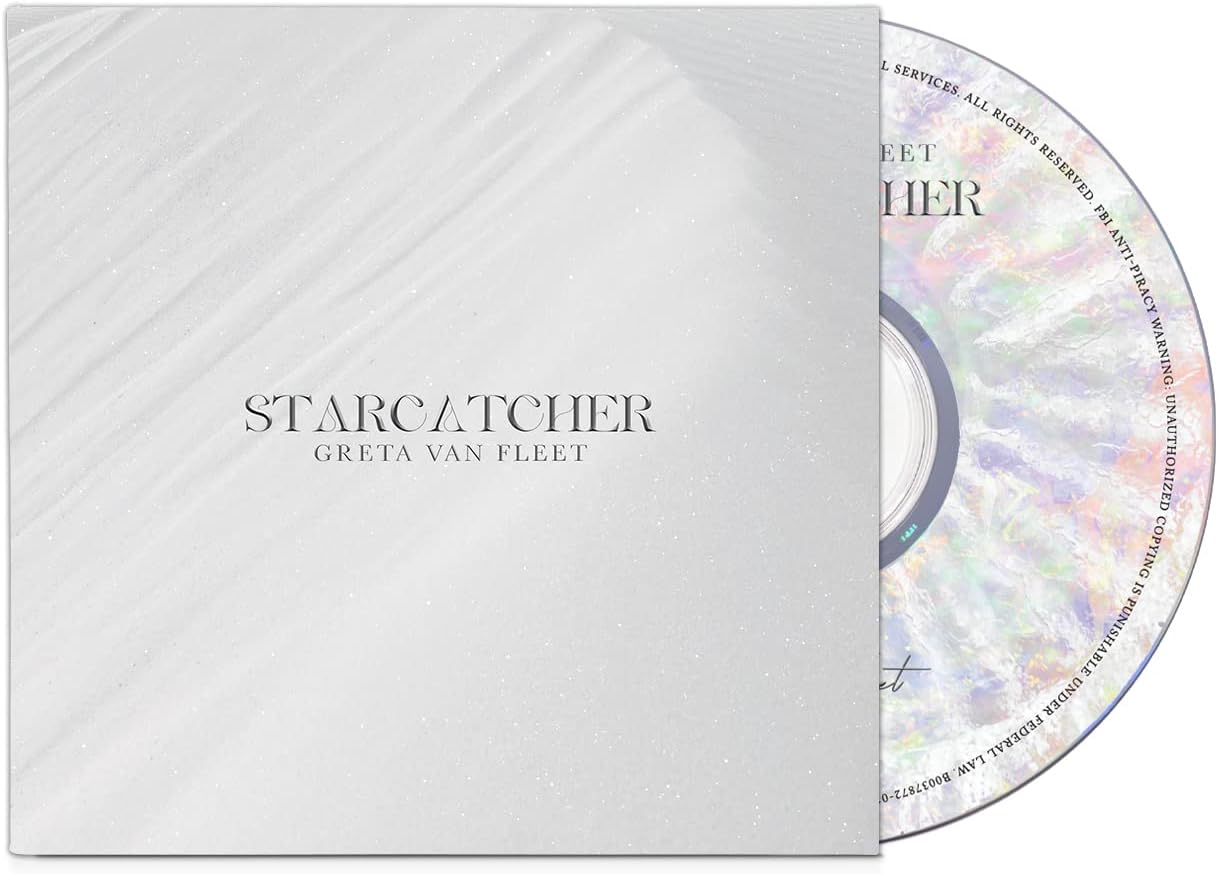 "CD case with a white cover and a partially visible rainbow-colored CD inside."