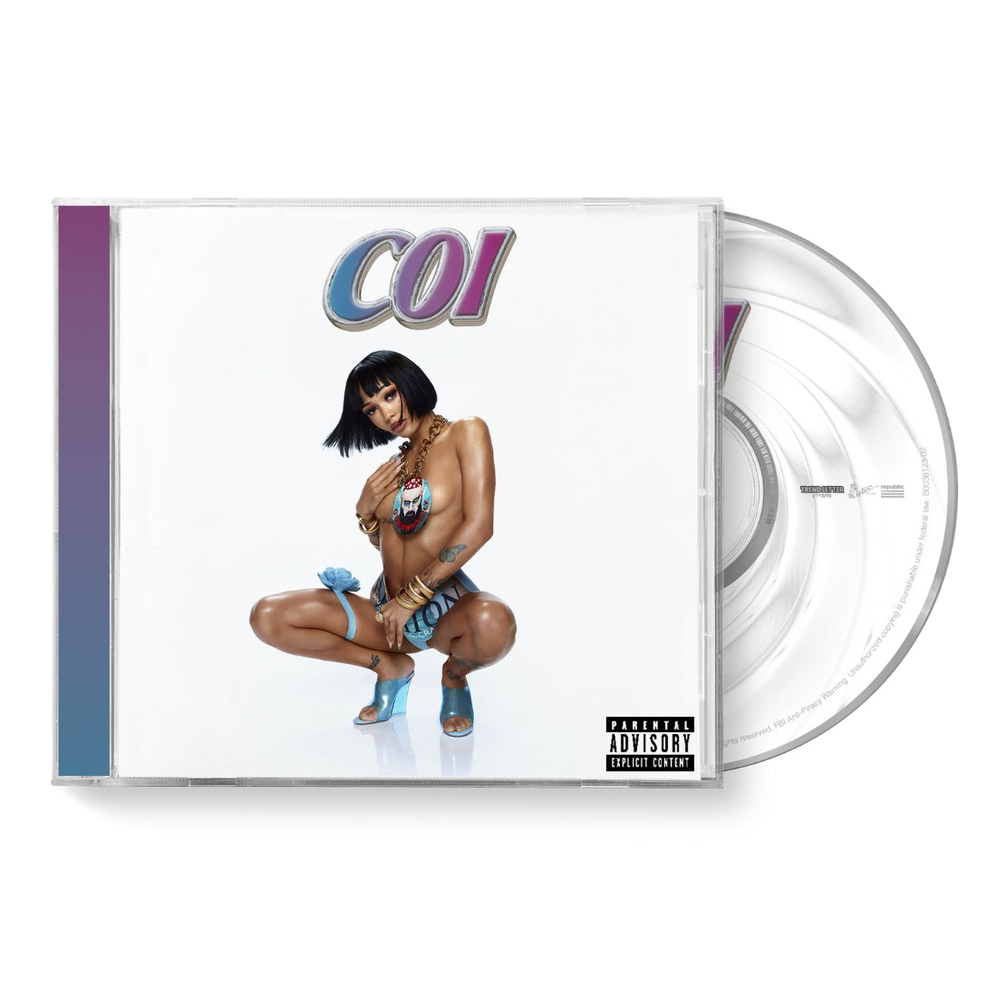 CD case with a woman posing, "COI" logo, and parental advisory label.