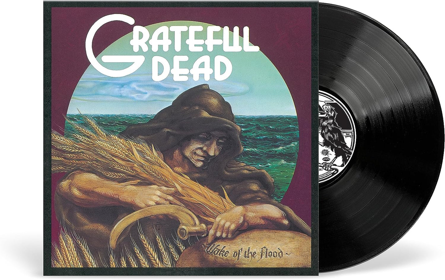 "Grateful Dead vinyl record with album cover featuring a bearded man holding wheat."