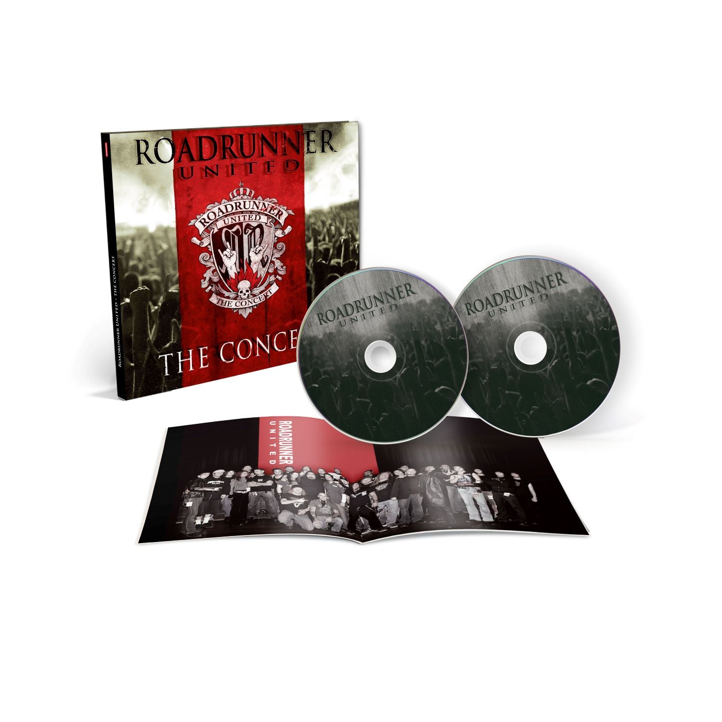 "CD case and two discs with booklet, titled 'Roadrunner United - The Concert'."