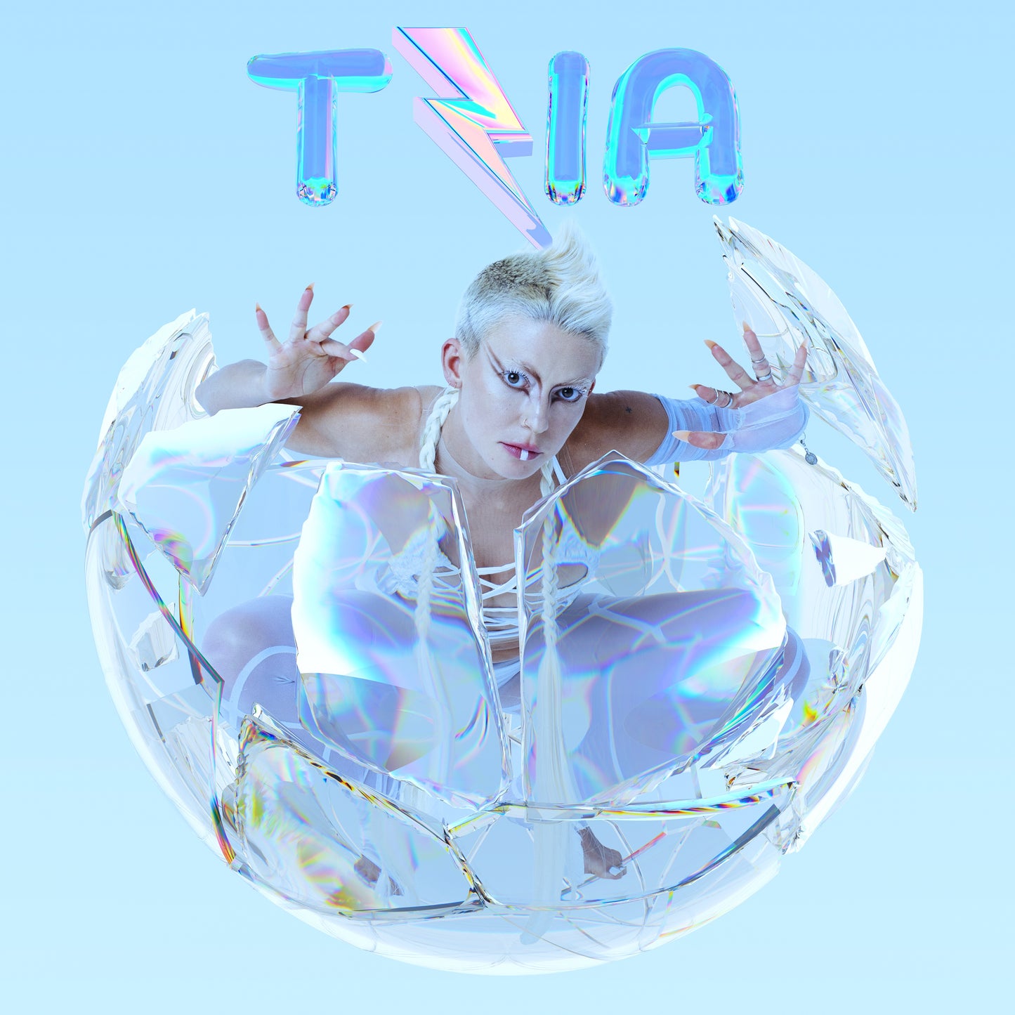 "Album cover featuring a woman inside a transparent sphere with 'TZIA' text above."