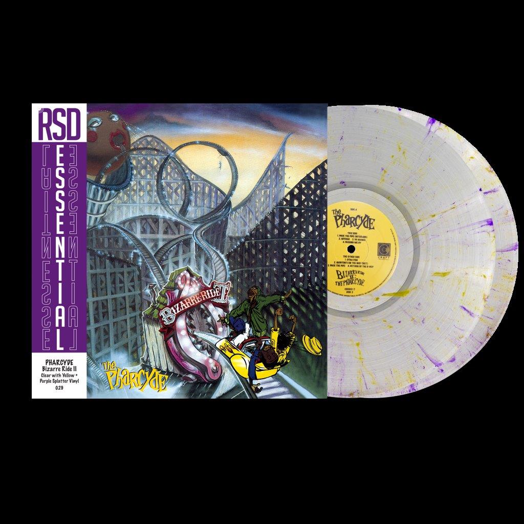 "Vinyl record with splattered design and album cover featuring cartoon illustration and text."