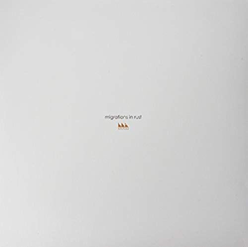 A vinyl record cover with a gray background and small orange graphic and text.
