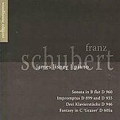 "CD cover with black background, white text, and 'Schubert' in large transparent letters."