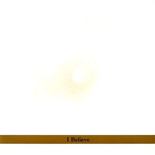 A CD cover with a white background, a yellow blur, and a brown banner.