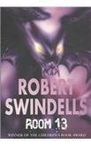 "Book cover featuring a dark creature with glowing eyes, titled 'Room 13' by Robert Swindells."
