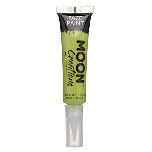 Face & Body Paint with Brush Applicator by Moon Creations - Lime Green - Water Based Face Paint Makeup for Adults, Kids - 15ml