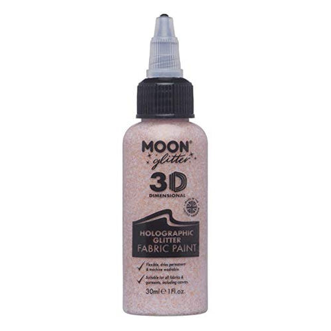 Moon Glitter - Holographic Glitter 3D Fabric Paint - 30ml - Rose Gold - Textile paint for clothes, t-shirts, bags, shoes & canvas