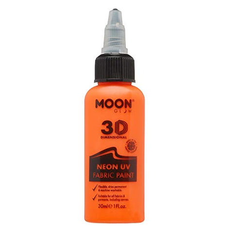 Moon Glow - Neon UV 3D Fabric Paint - 30ml - Intense Orange - Textile paint for clothes, t-shirts, bags, shoes & canvas