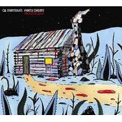 Album cover art: a cabin in a snowy field with blood splatters and a smoking chimney.