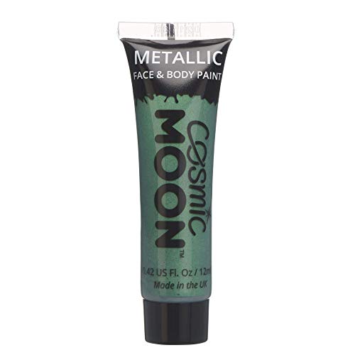 Face & Body Metallic Paint by Cosmic Moon - Green - Water Based Face Paint Makeup for Adults, Kids - 12ml